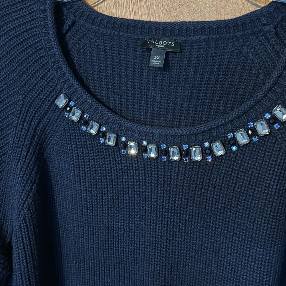Talbots Navy sweater - Picture 2 of 4
